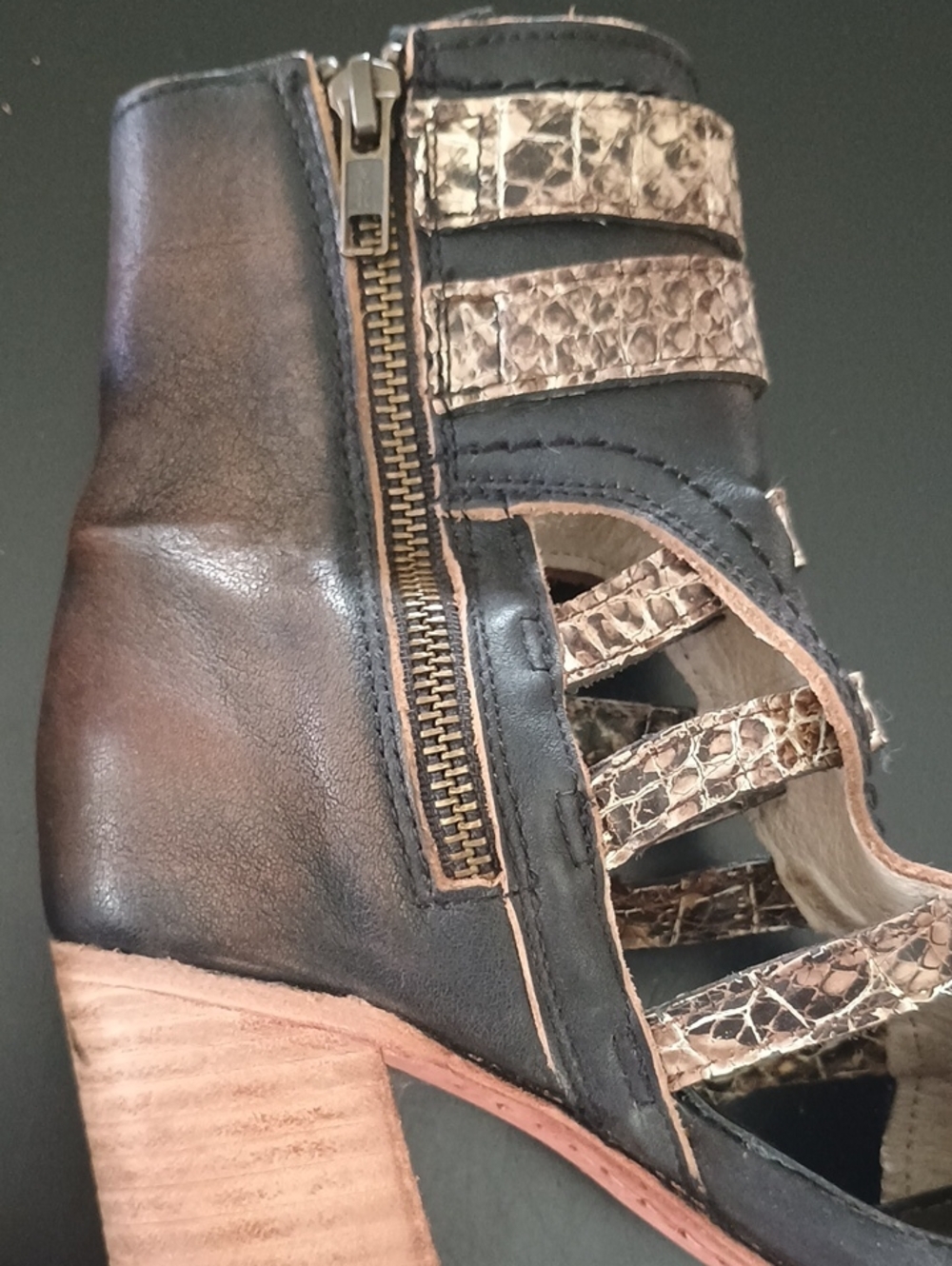 Freebird by Steven Brown Open-Toe Cutout Heeled Sandals with Snake-Print Straps - Picture 6 of 9
